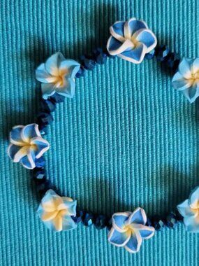 Pretty Lightweight Blue Yellow Floral Wrist Wraps with Silver Charms